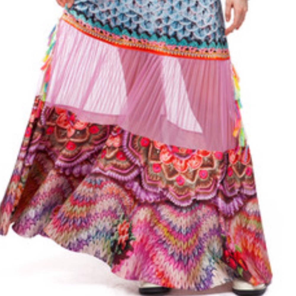 Boston Proper IPNG Boho Gypsy Mixed Print Flowy Fairy Tale Maxi Skirt - Sz S/M
